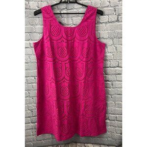 J. Jill Fuchsia Pink  Pineapple Eyelet Sleeveless Cotton Shift Dress 2X NWT
